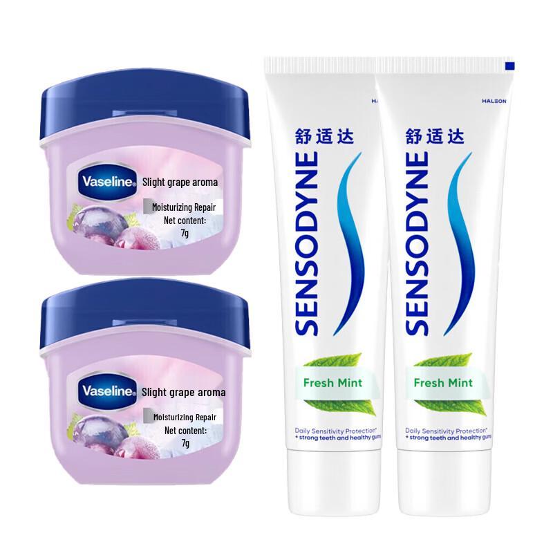 Sensodyne Fresh Mint Sensitive Toothpaste & Vaseline Grape Lip Balm Bundle