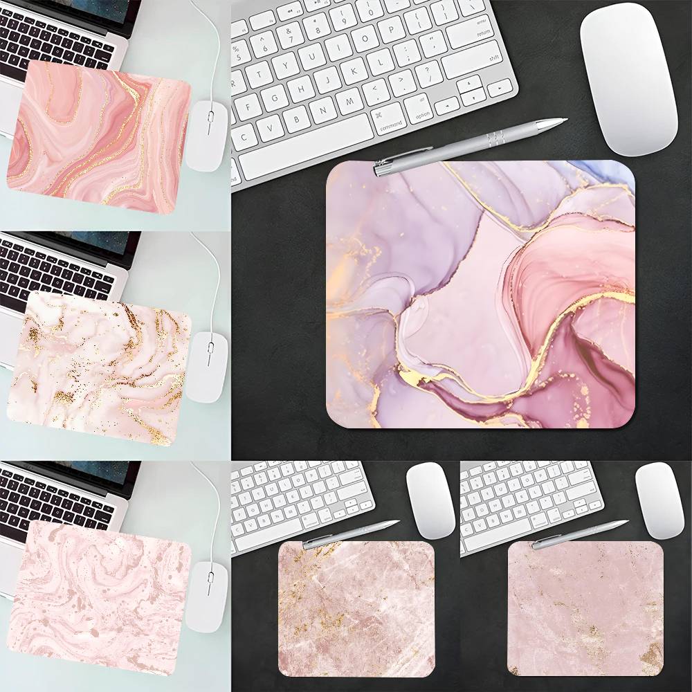 Pink Gold Marble Mousepad Small LockEdge Mouse Pad For Gamers Computer Desk Pad Rectangular Anti-slip Rubber