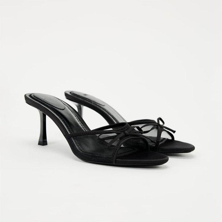 Mesh Breathable Women's High Heel Size 42 Bowknot Round Toe One-Strap Sandals
