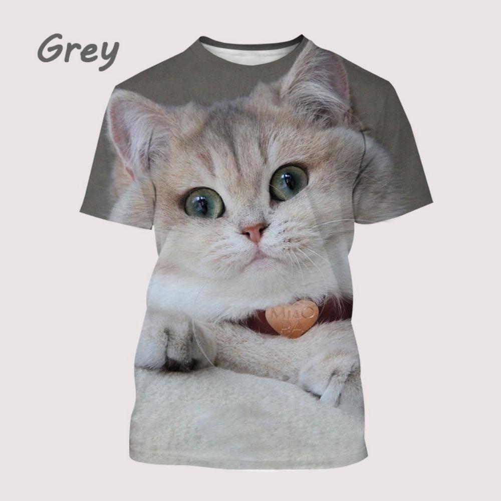 Women's T-Shirts Harajuku Cat Graphic Print 3D Tops Summer Short Sleeve Casual Tees Kawaii Animal T Shirt