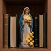Blessed Mother Garden Light Statue with Flower USB Lamp Ornament Weather-Resistant Glowing Rose Decorative Lamp for Outdoor