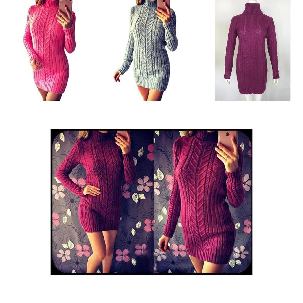 Sexy Autumn And Winter Knit Dress Slim Fit And High Collar Twist Design