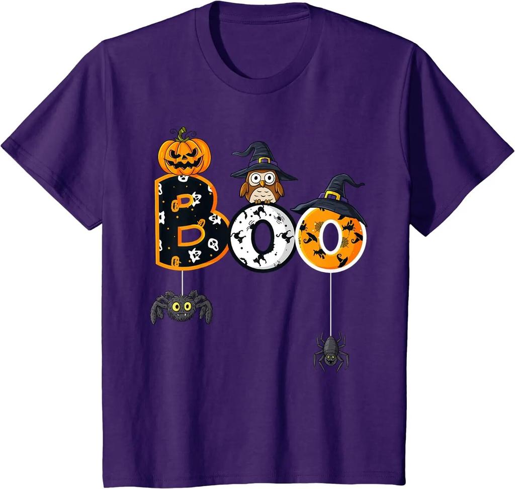 Halloween Boo Owl with Witch Hat Spiders Boys Girls Kids T-Shirt Casual Short Cotton Daily Four Seasons Tees Holiday Tshirts