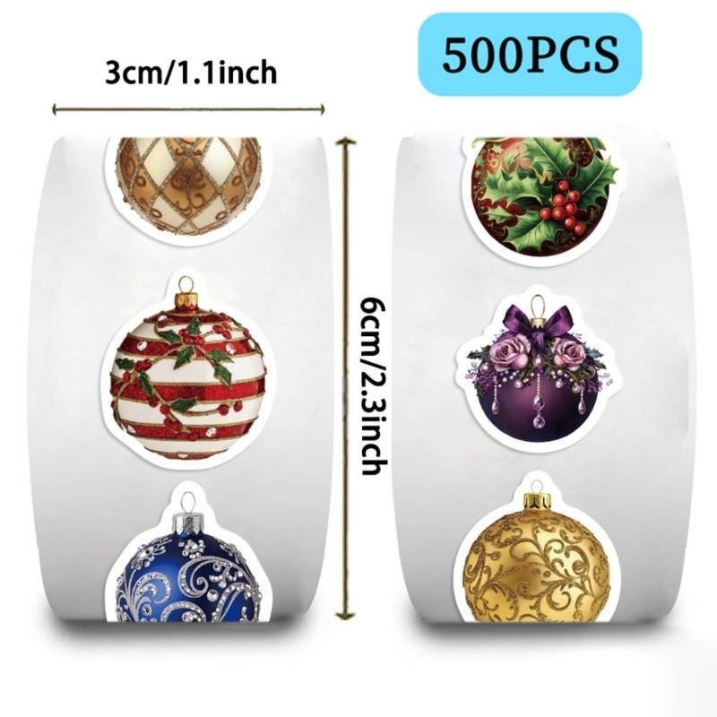 500PCS/Roll Cartoon Christmas Bells Stickers Adhesive Tablet Laptop Phone Decorative Labels Removable