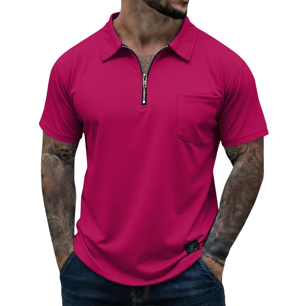 Men's Casual Zipper Collar Lightweight Breathable Short-Sleeve Top