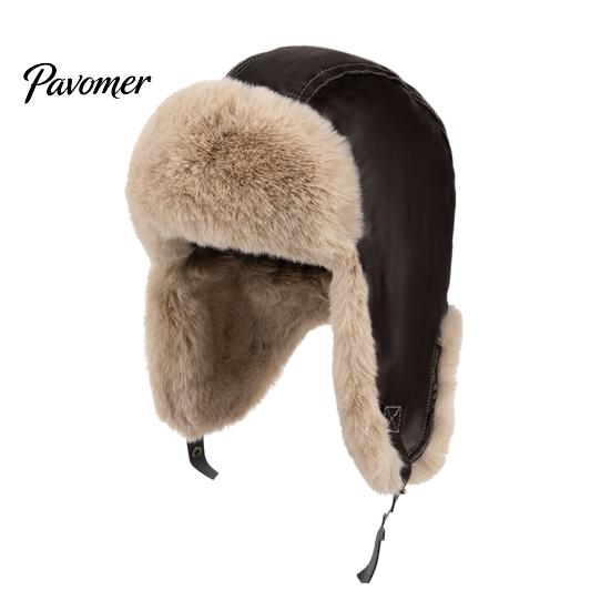 Winter Faux Leather Pilot Hat Fur Trapper Hat, Ushanka with Ear Flaps, Plush Lining, Windproof Fashionable Casual Warm Retro Fuzzy Earflap for