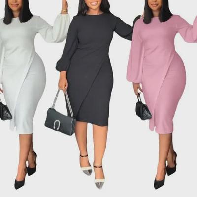 European and American Women's Autumn/Winter Lantern Sleeve Fashion Commuter Dress