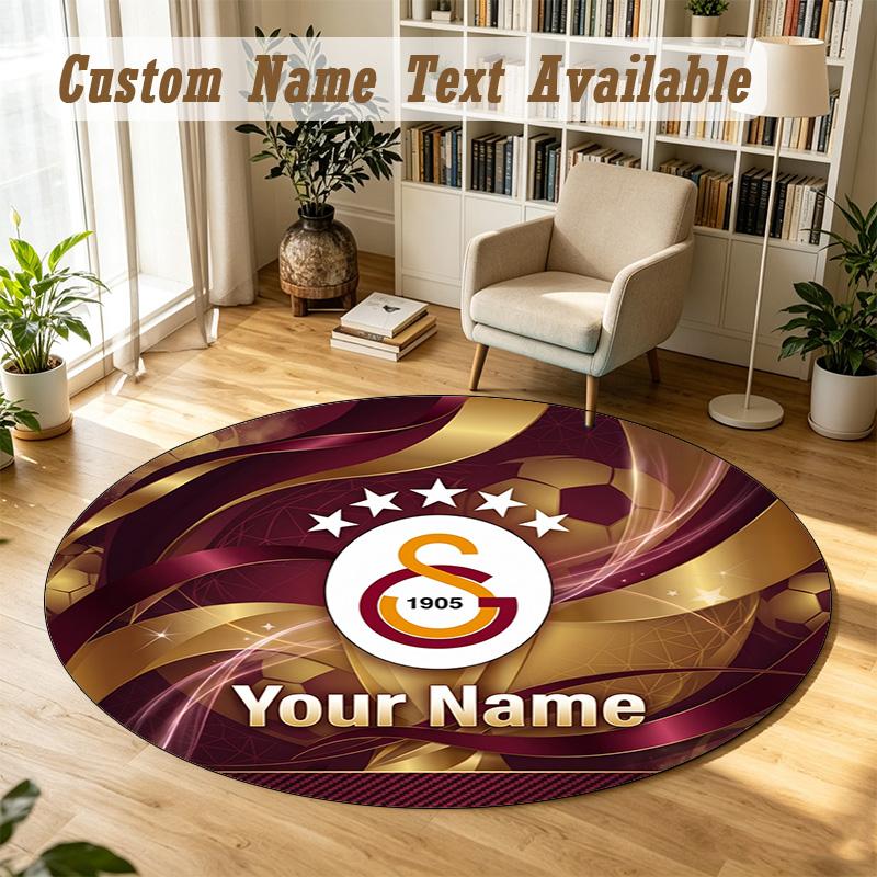 Round Rug Custom NameGalatasaray FC Pattern Non Slip Carpet Home Floor Decor