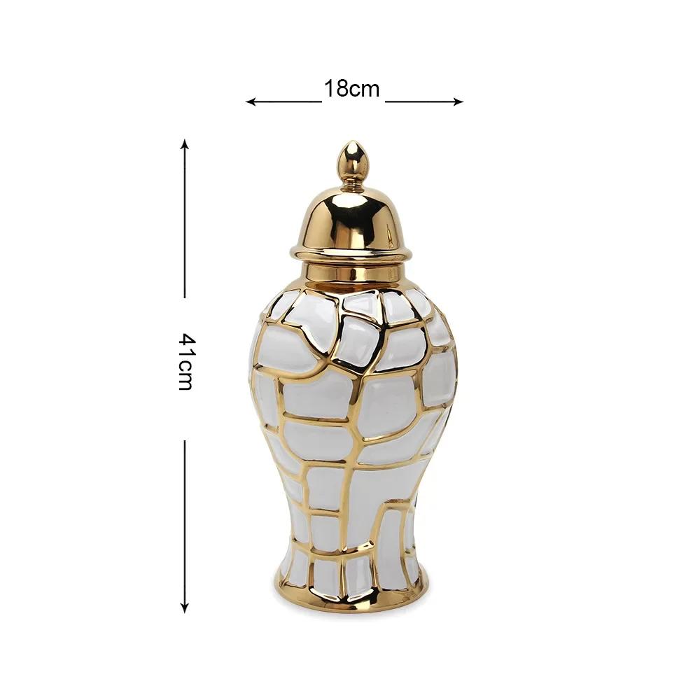 Ceramic General Jar Handmade Ginger Jar Golden Grid Porcelain Candy Storage Jar Art Decorative Tank Vase Home Decoration