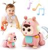 Highttoy Baby Crawling Toy with Lights and Music, Tummy Time Sensory Toy for Infants 3 6 9 Months, Pink
