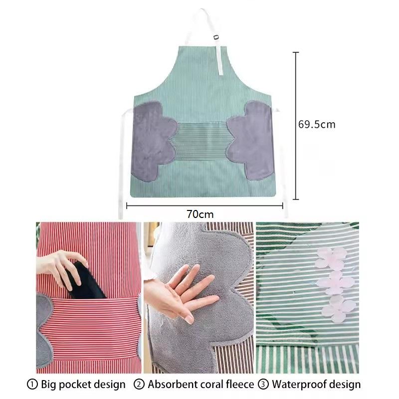 Man Woman Home Restaurant Kitchen Baking Can Wipe Hands Oil-Proof Apron 2 Pockets Adjustable Clean Apron