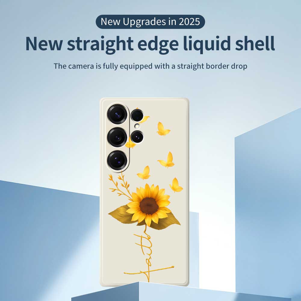 For Samsung Galaxy S25 Ultra Case Golden Butterfly Sunflower Pattern Printing Straight Edge TPU Phone Back Cover