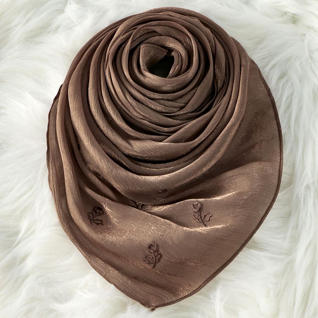 Fashion Embroidery Silk Crinkle Hijab Scarf Women Shimmer Shawls Plain Muslim Women Hijabs Islam Turban Pleated Scarf Ramadan