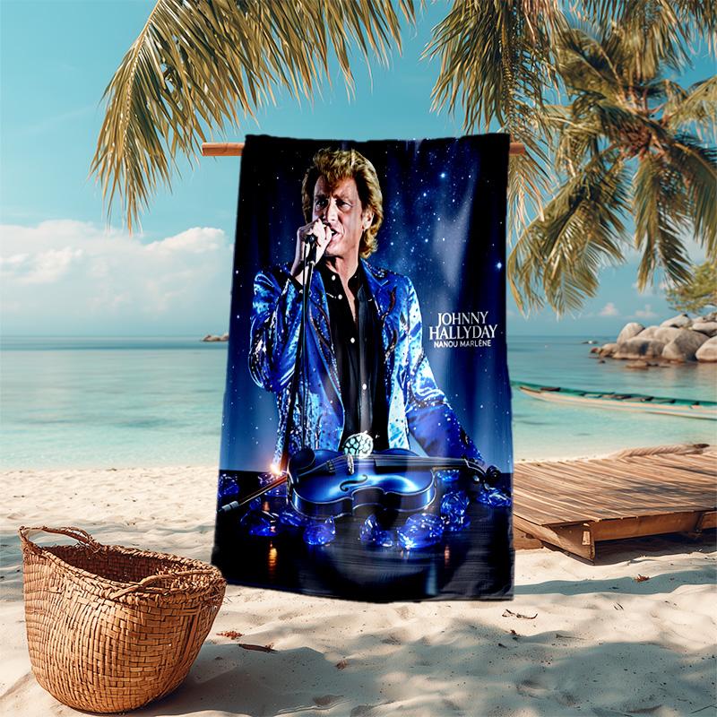 French legendary rock singer and actor Johnny Hallyday towel outdoor camping vacation swimming beach towel outdoor absorbent bath towel Y6
