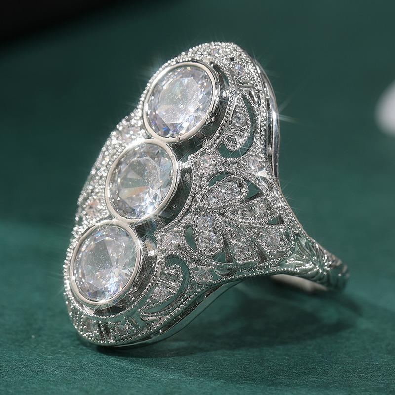 Gorgeous CopperColor Inlaid White CZ Women's Ring Geometry Daily Wear Party Jewelry