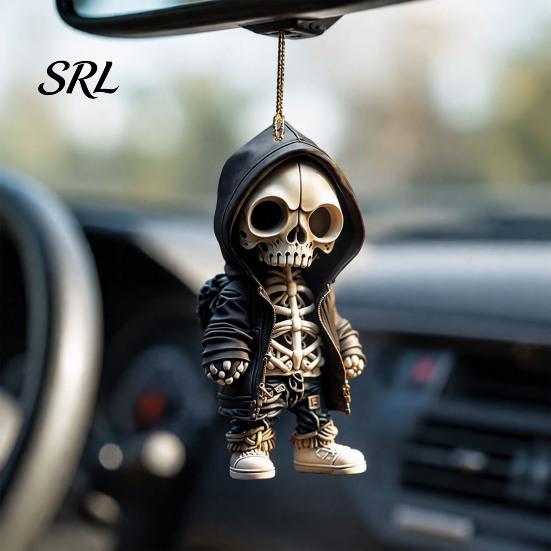 Gothic Style Vehicle Decoration 2Pcs Hoodie Skeleton Ornaments, 2D Flat Acrylic Pendants, Backpack Pendant And Keychain Charm Hanging Ornaments