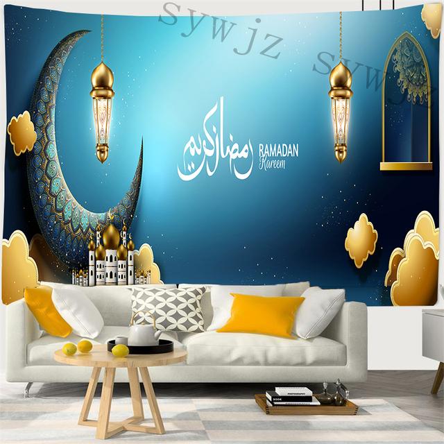 Eid Mubarak Prayer Room Background Tapestry Moon Stars Wall Hanging Art Ramadan Festival Muslim Home Decor Wall Hanging Cloth