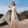 Sancai Lyocell Floral Puff Sleeve A-Line Dress
