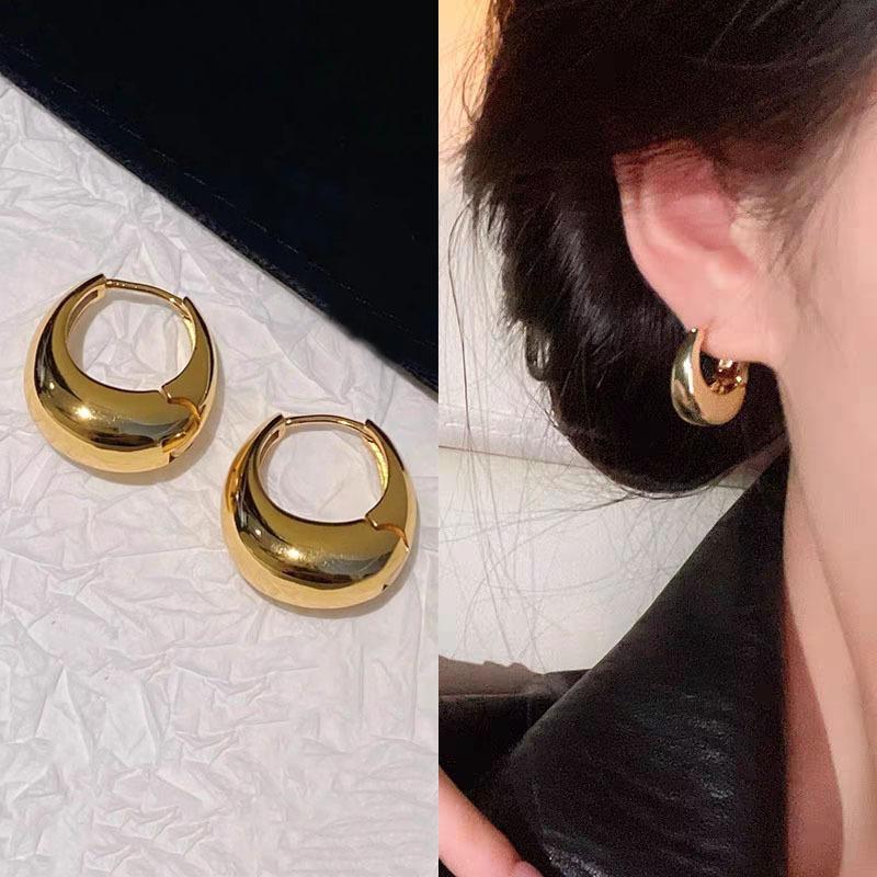 Gold Ring Earrings Women's Ear Buckles Light Luxury High-end Earrings Autumn and Winter Ring Earrings
