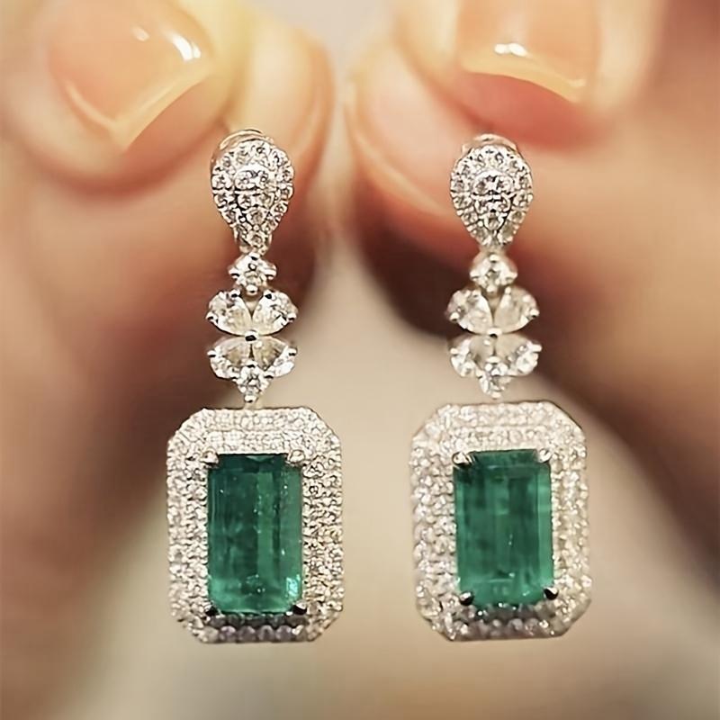 Vintage Luxury with Sparkling Zirconia Synthetic Emerald Large Zircon Pendant Earrings for Women Elegant Zircon Holiday Gifts