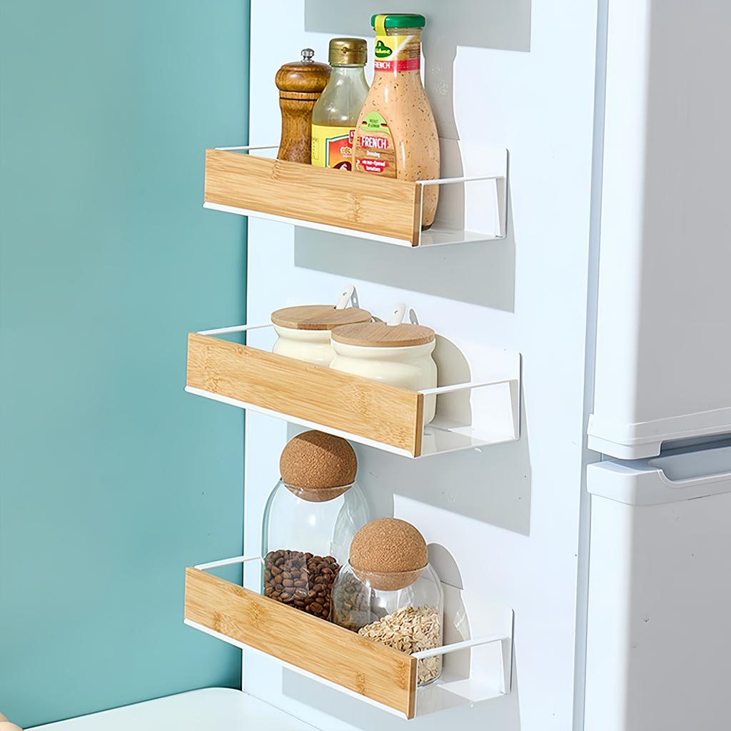 Magnetic Fridge Shelf Spice Storage Rack Black Iron Space Saving for Cabinet on The Side of Refrigerator Kitchen Organizer Shelf