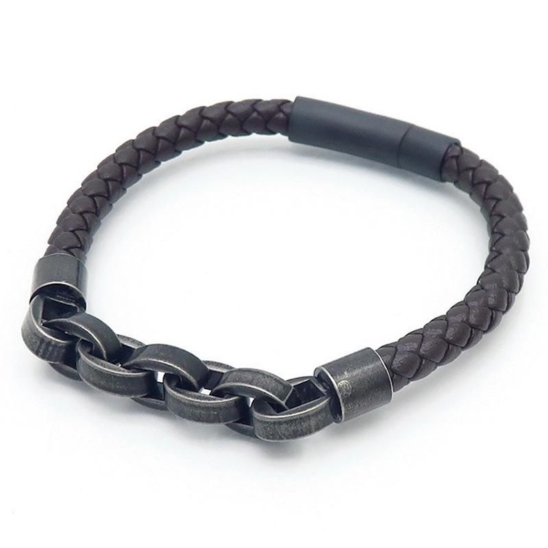 KALEN 210mm Men Vintage Multiple Style Stainless Steel&Cowhide Leather Bracelets