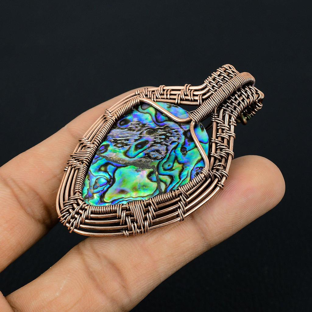 Abalone Shell 999 Copper Wire Wrapped Pendant, Handmade Gemstone Pendant Jewelry, Gifts For Wife Brand New Pendant