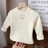 Winter Girls Warm Pullover 2-8 Years Old Children Plush Half High Collar Top Girl Embroidered Knitted T-shirt