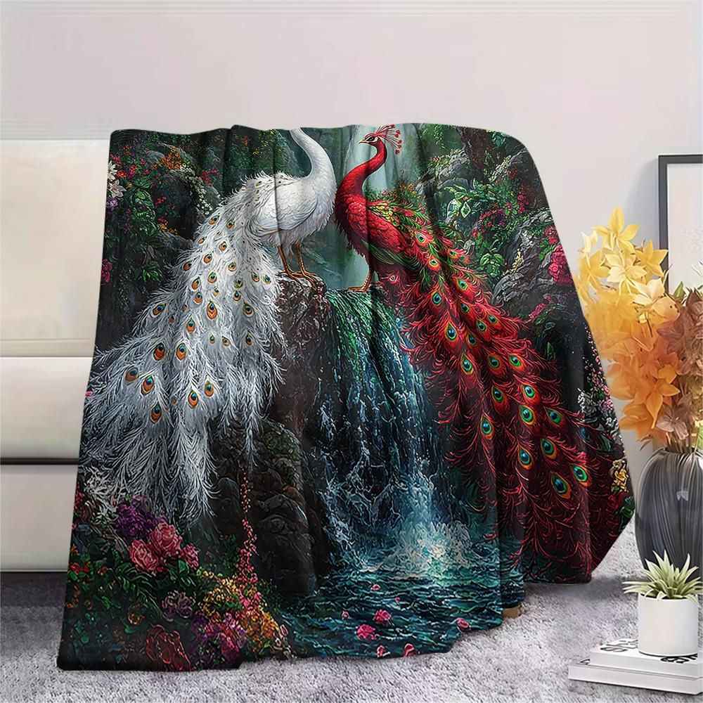 Peacock Print Flannel Blanket, High quality Comfortable for All Seasons, Home Decor, Warmth and Comfort, Perfect for Christmas Gifts
