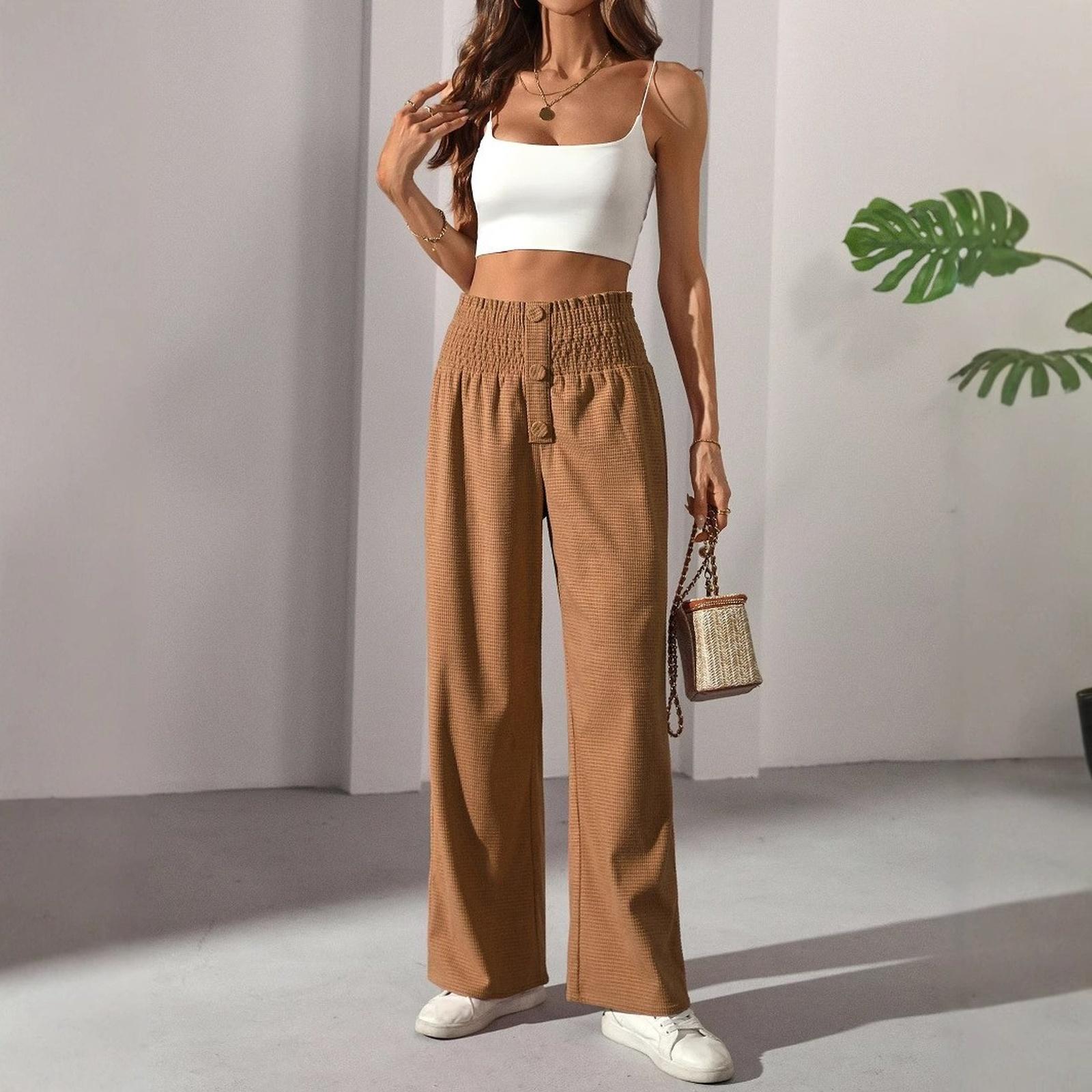 

Ladies Casual Fashionable Loose Comfortable Solid Color Wide Leg Pants Elastic Pants M