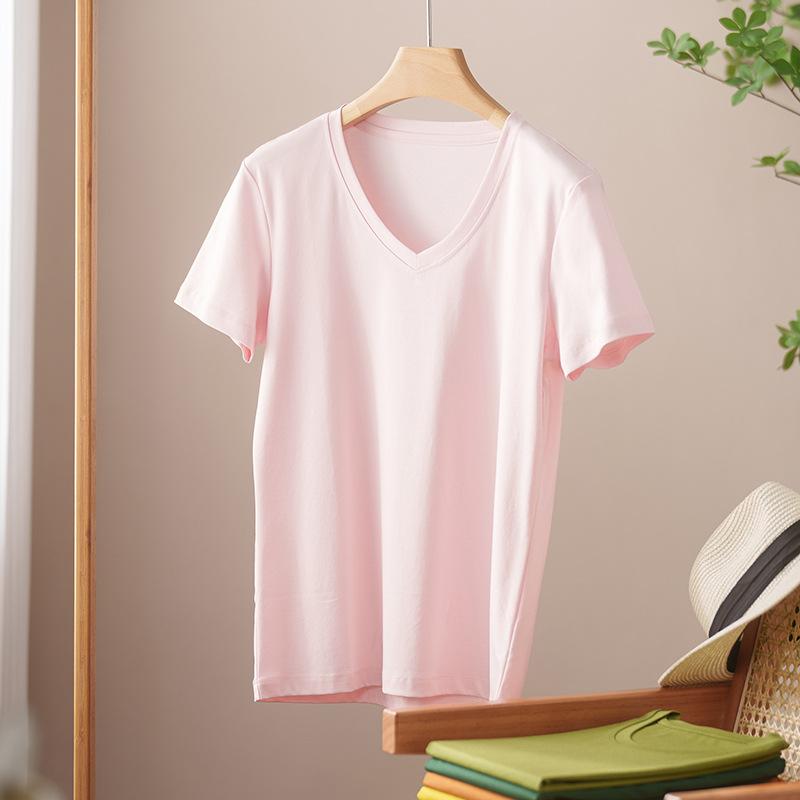 Rundhals Kurzarm Damen Sommer Neueste Trendige Vielseitiges und Bequemes T-Shirt Langgewaschenes Baumwoll Oberteil Ohne Verformung