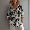 Women's Casual Spring And Summer Loose Printed Casual Sleeved Lapel Pullover Shirt