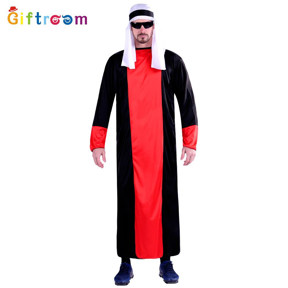 

Prince Elegant Arabian Costume For Men Red And Black Polyester Fabric Ideal For Halloween Parties