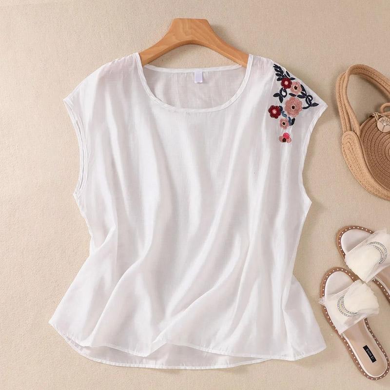 

Жилет для женщин Хлопковая футболка без рукавов Оверсайз Повседневный С круглым вырезом Пуловер Майка Топы-жилеты XXXXL белый