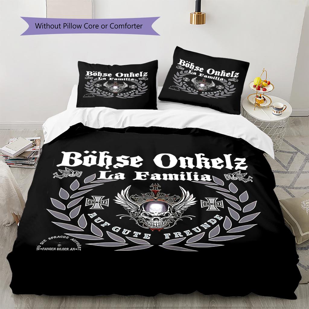 Böhse Onkelz Zespół Wzór Pościel Zestaw Kołdry Poszewka na Kołdrę Poszewka na Poduszkę Dekoracja Domu Prezent Urodzinowy (1 * poszewka na kołdrę + 3 * poszewka na poduszkę, bez wkładu)