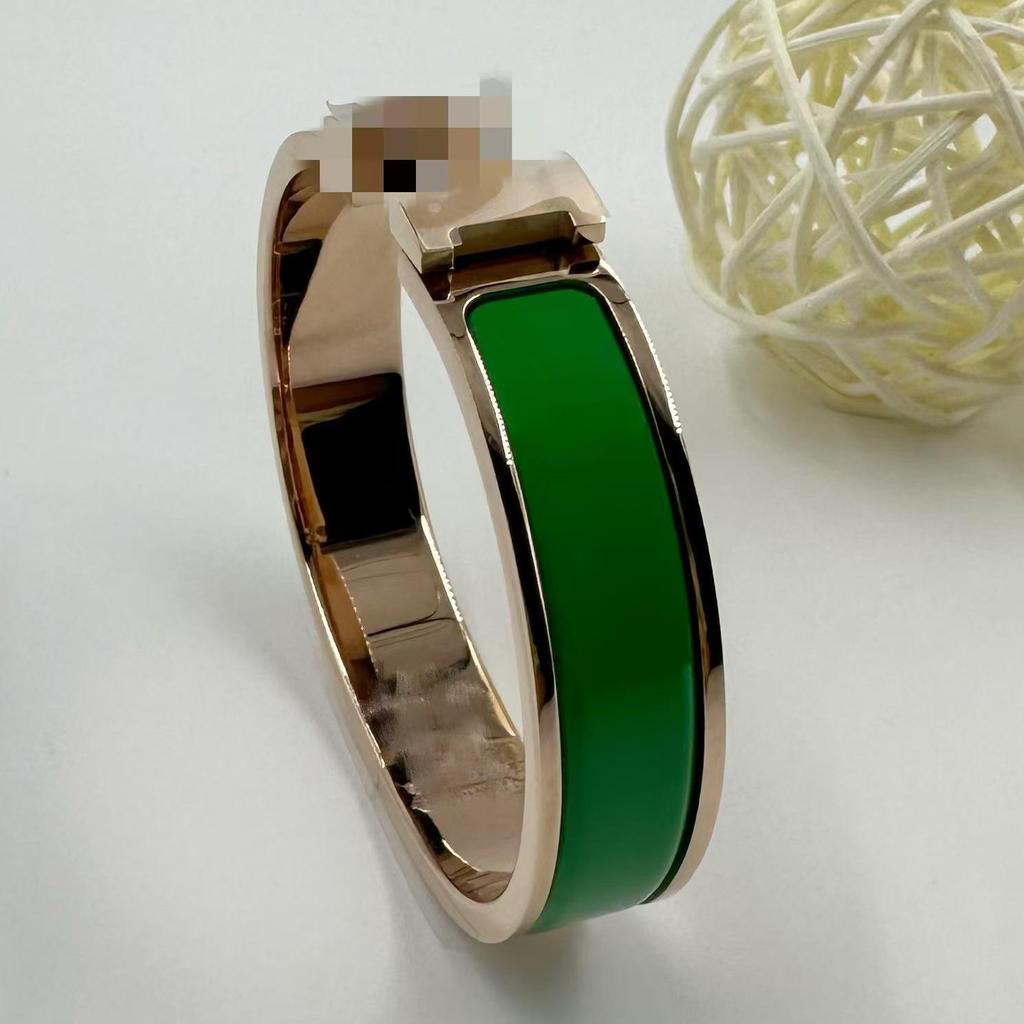 H Letter 12MM Enamel Titanium Steel Bracelet - European & American Fashion Bangle