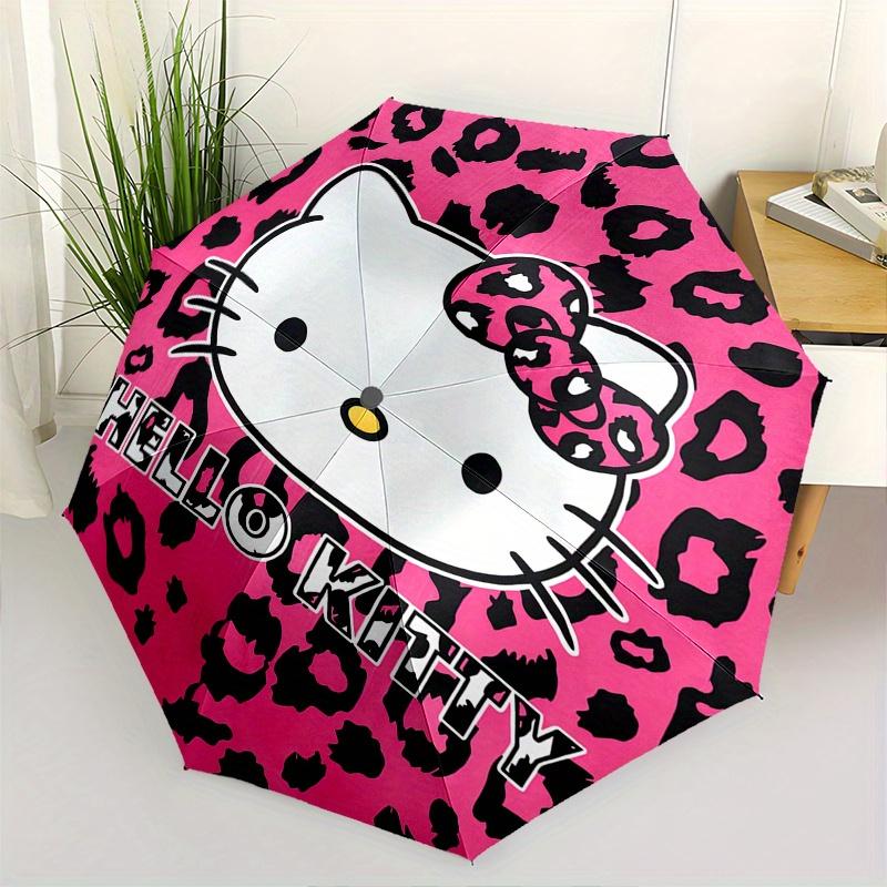 

Hello Kitty,Leopard Print Automatic Folding Umbrella-Simple 8-Rib Design, Bright Cartoon Pattern, Durable Iron Frame, Suitable For Travel, O