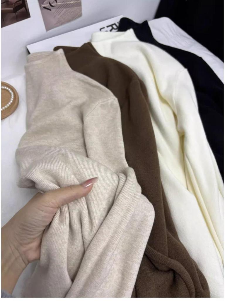 Women's Elegant Korean Style Half High Neck Knitted Sweater, Solid Color Pullover, Long Sleeve, Intellectual and Classy Temperament.