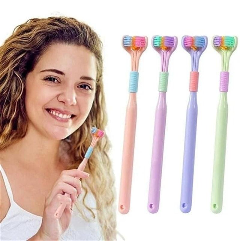 3 Sided Toothbrush Adult Three Headed U-shaped Macaroon Color Toothbrush GZW