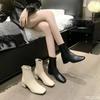 Fashion European and American Women's Fashionable Winter Versatile Solid Color Square Heel Back Zipper Short Boots Zapatos De Mujer