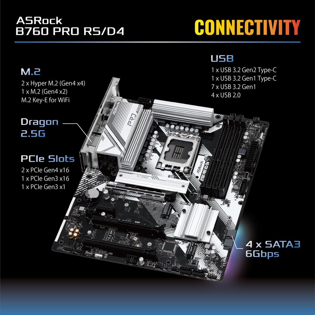 ASRock Motherboard B760 Pro Compatible with Intel 12th and 13th Generation CPU B760 Chipset DDR4 ATX Motherboard Authorized Distributor RS/D4