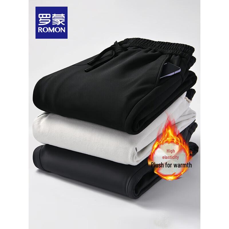 ROMON 2025 Men's Warm Elastic Waist Straight-Leg Business Casual Pants