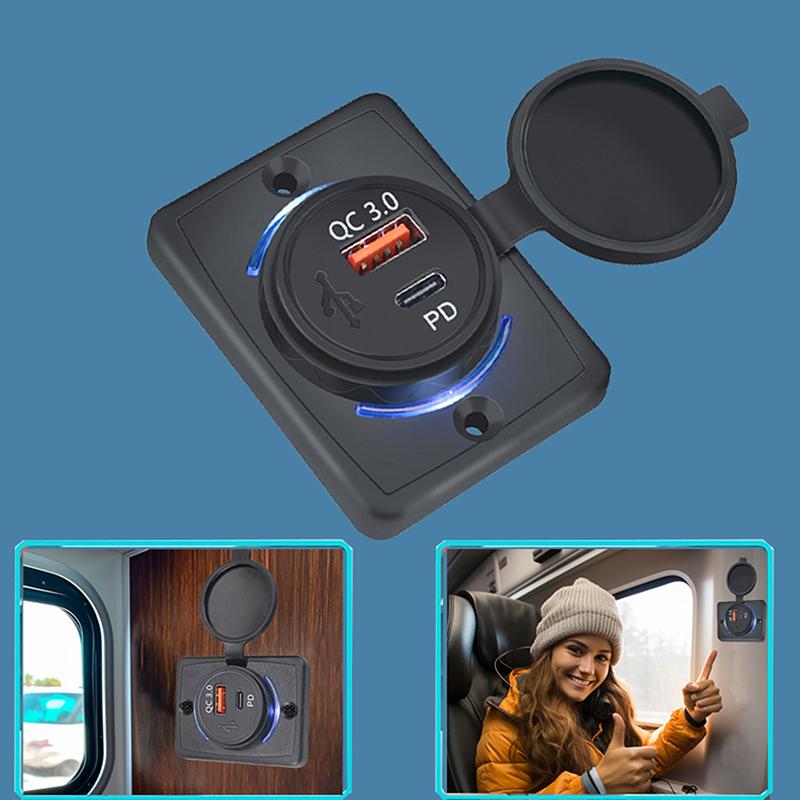 B21Pd Qc+Pd/ B21 A+C 3.1A Car Charger Dual Usb Adapter Round Shape Waterproof Soacket Power Adapter Switch For Car Truck Boat