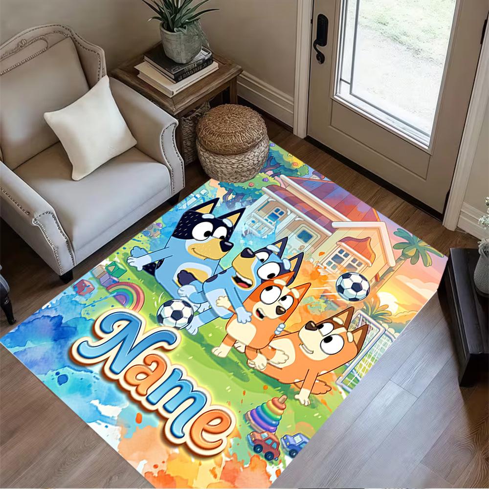 Bluey's Soccer Adventure Personalized Text Area Rug Suitable for Living Rooms Game Room Decorate room Bedrooms Antislip Carpet Anime Office Decor