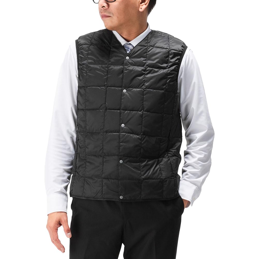 TAION Button Inner Down Size XL Men's V-Neck Vest, Black, TAION-001,
