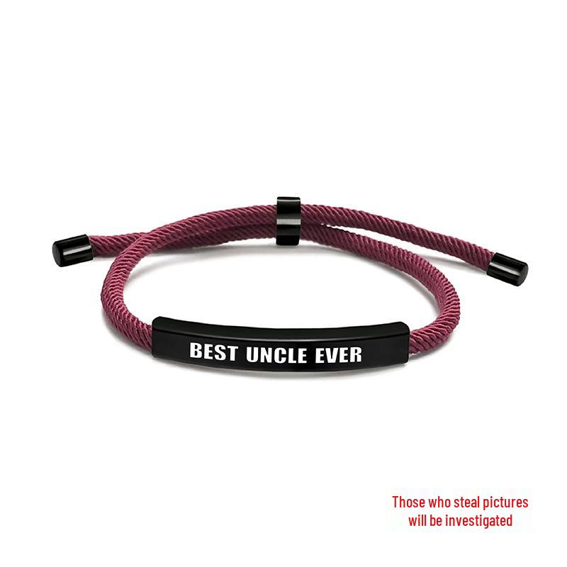 Pulseira Europeia e Americana Multicolorida de Corda Trançada com Placa de Aço Inoxidável Gravada - Presente Memorial de Bom Tio para o Natal