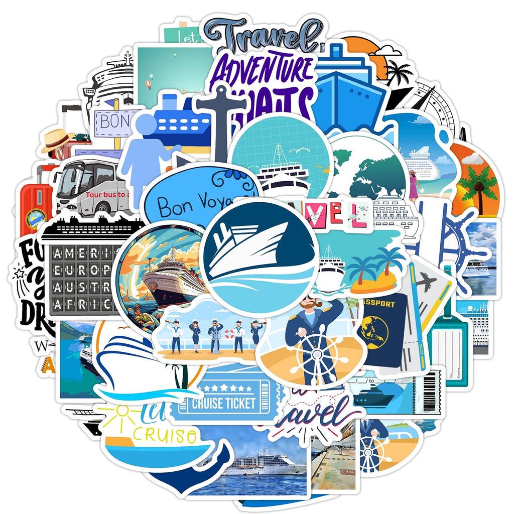 50 Sheet Pack: Waterproof Cruise Travel Graffiti Stickers for Water Bottles & Phones