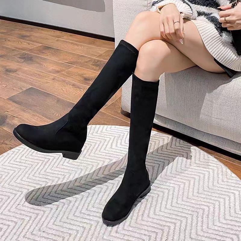 Nové ale kolenní semišové boty dámské vnitřní zvýšení elastické boty módní malé boty plochá podrážka