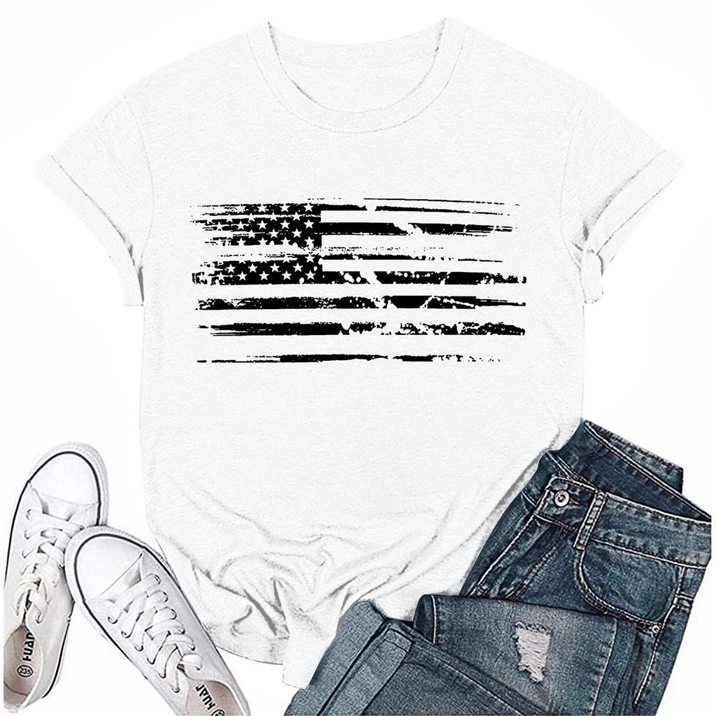 Women's Fashion Printed Casual Pleated Round Short Sleeve T-Shirt Top