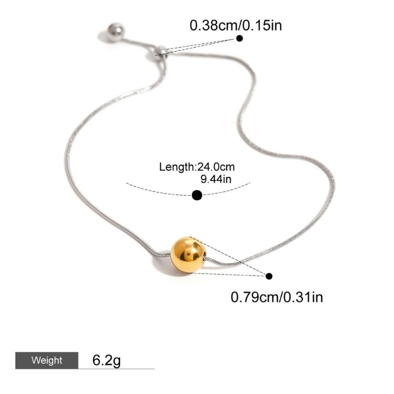 Delicate Stainless Steel Adjustable Necklace and Bracelet Set for Unisex with Round Sphere Pendant Luxurious Jewelry